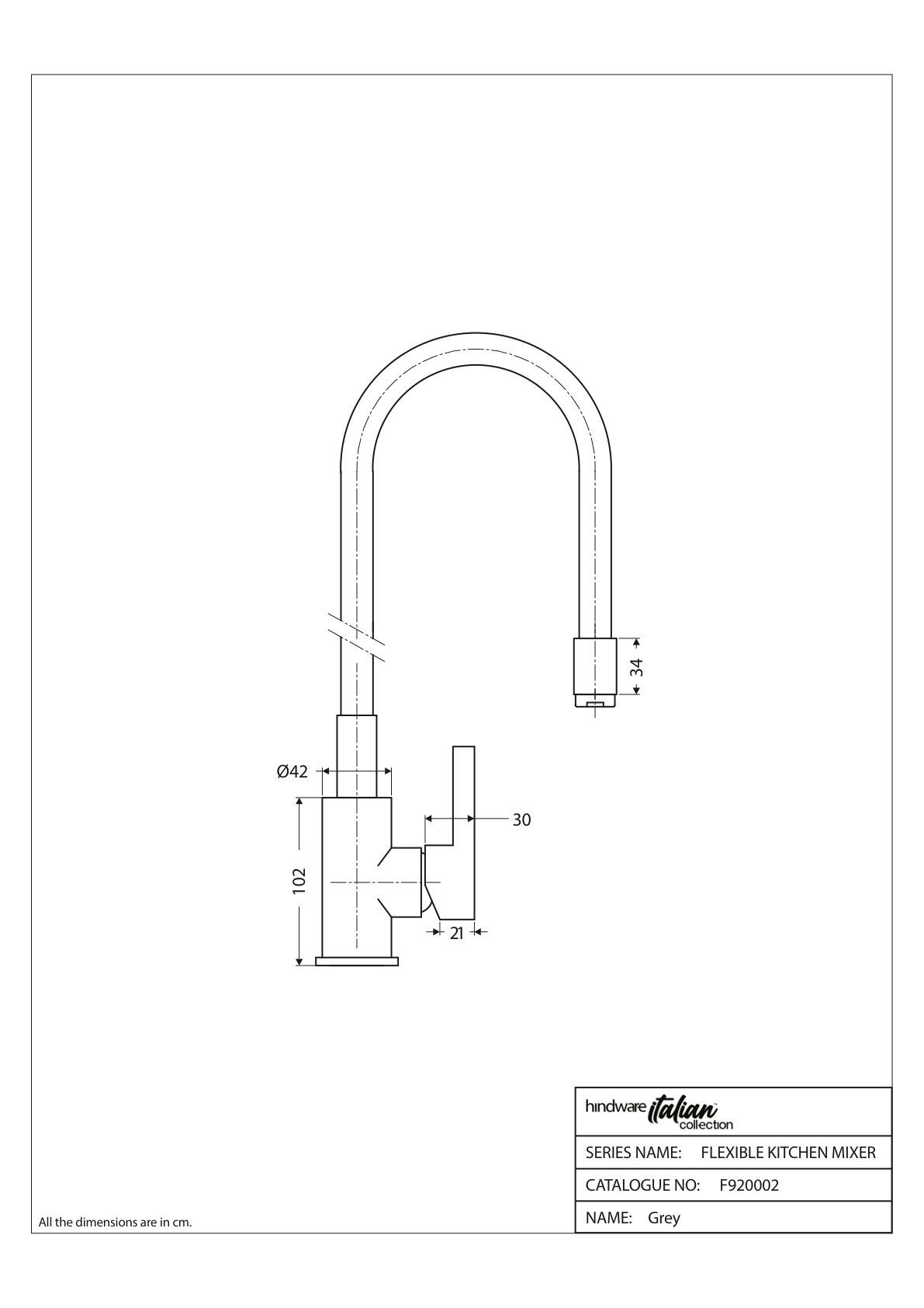 Hindware Single Lever Sink Mixer With Flexible Spout (Grey)