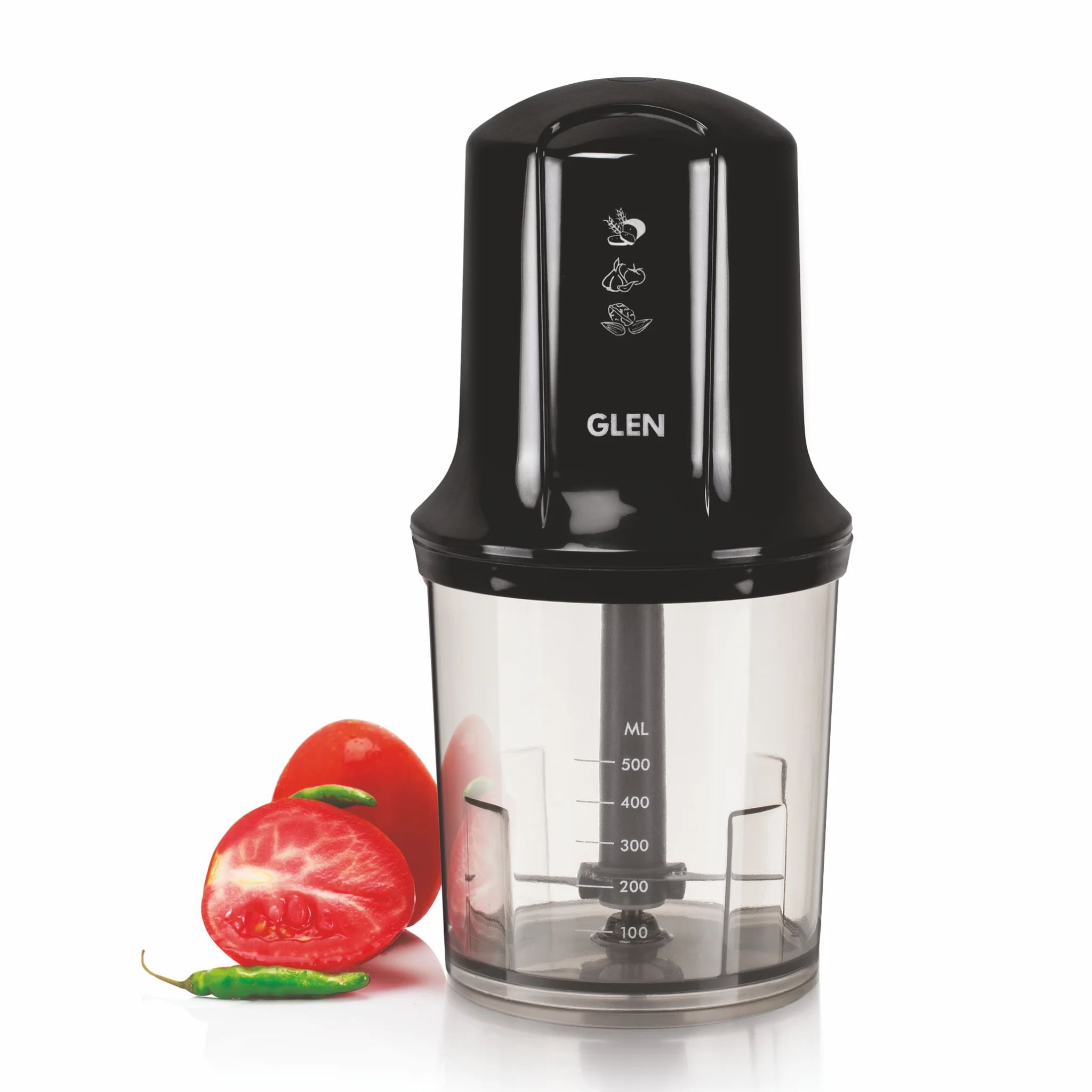 GLEN Electric Vegetable Chopper, Whisking Disc Chops Nuts 0.5 Litres Large Bowl