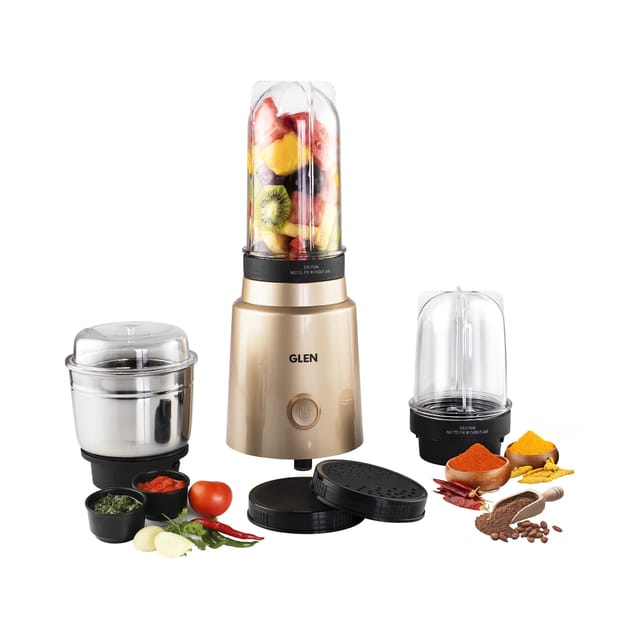 GLEN Active-Blender Grinder, 350W, 20000 RPM Mixer, Grinder, Blender, 1 SS Grinder Jar, 2 Jars - Gold