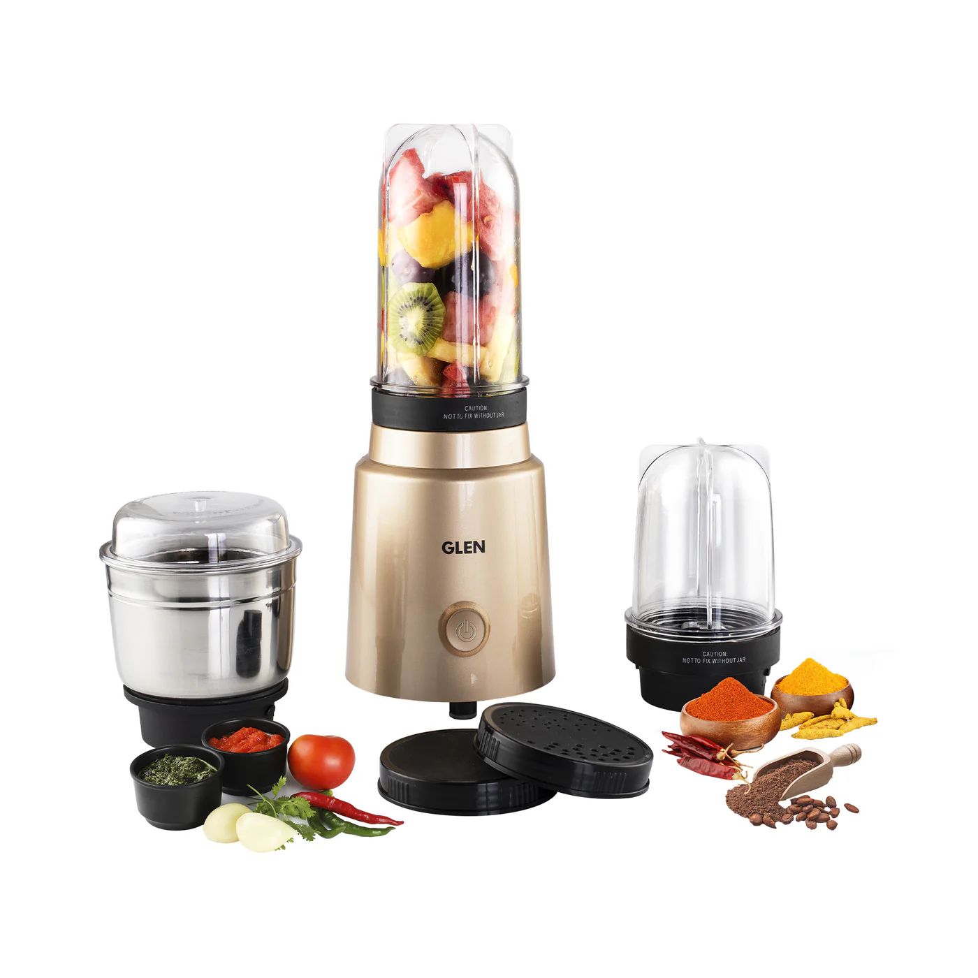 GLEN Active-Blender Grinder, 350W, 20000 RPM Mixer, Grinder, Blender, 1 SS Grinder Jar, 2 Jars - Gold