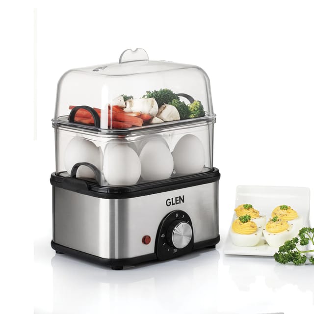 GLEN 3 in 1 Electric Multi Cooker Egg Boiler with Extra Layer Rack - Steam, Cook & Boil, 45 Minutes Timer, 350W GLEN 3 in 1 Electric Multi Cooker Egg Boiler with Extra Layer Rack - Steam, Cook & Boil, 45 Minutes Timer, 350W
