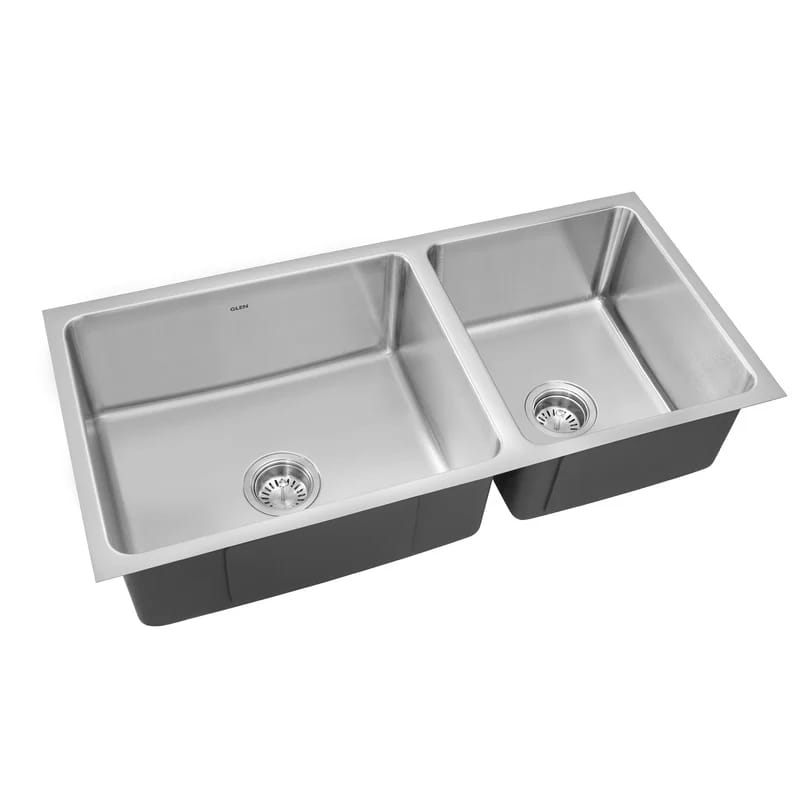 Glen Stainless Steel Grade 304 Sink for Kitchen, Double Bowl Press Sink 37x18x9 inches, Matte Finish