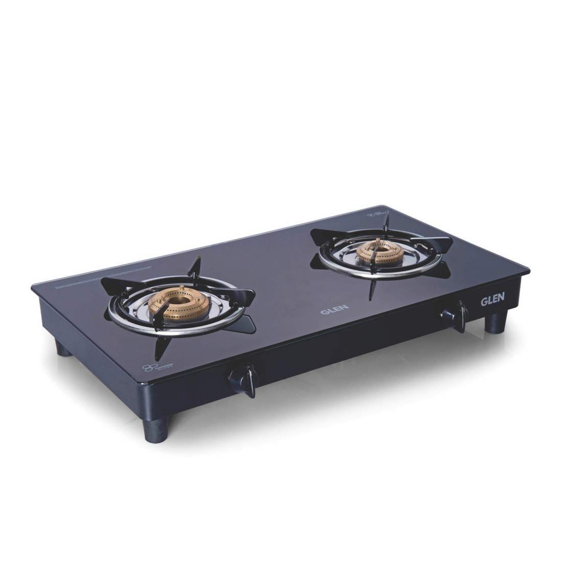Glen 2 Burner Glass Gas Stove Extra Large with Brass Burner Black